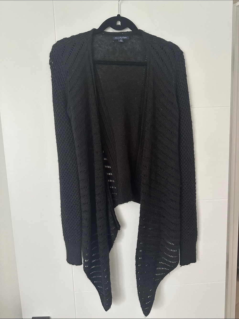 American Eagle Outfitters Black Open-Knit Draped Cardigan